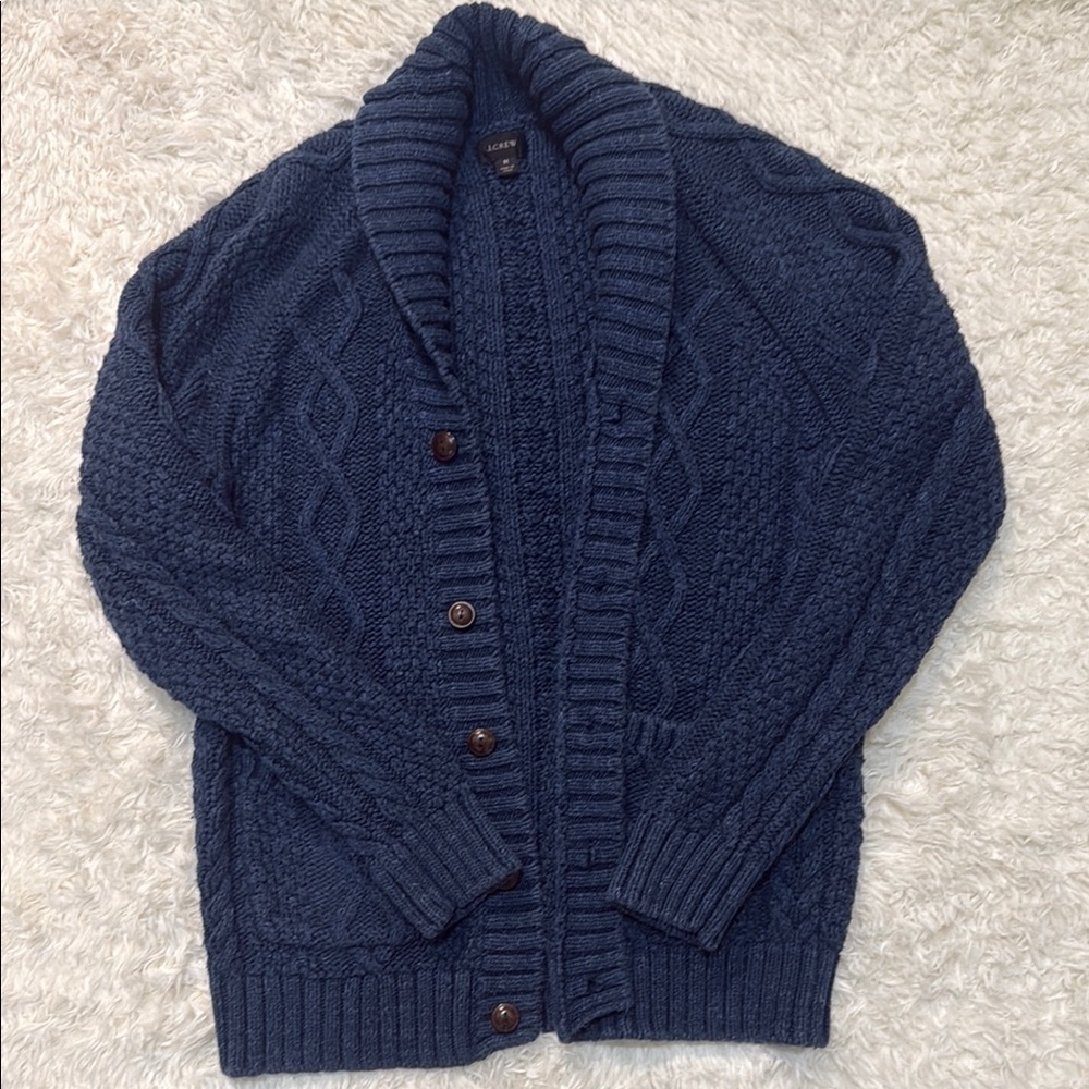 J. Crew Navy Cable Knit Shawl Collar Cardigan